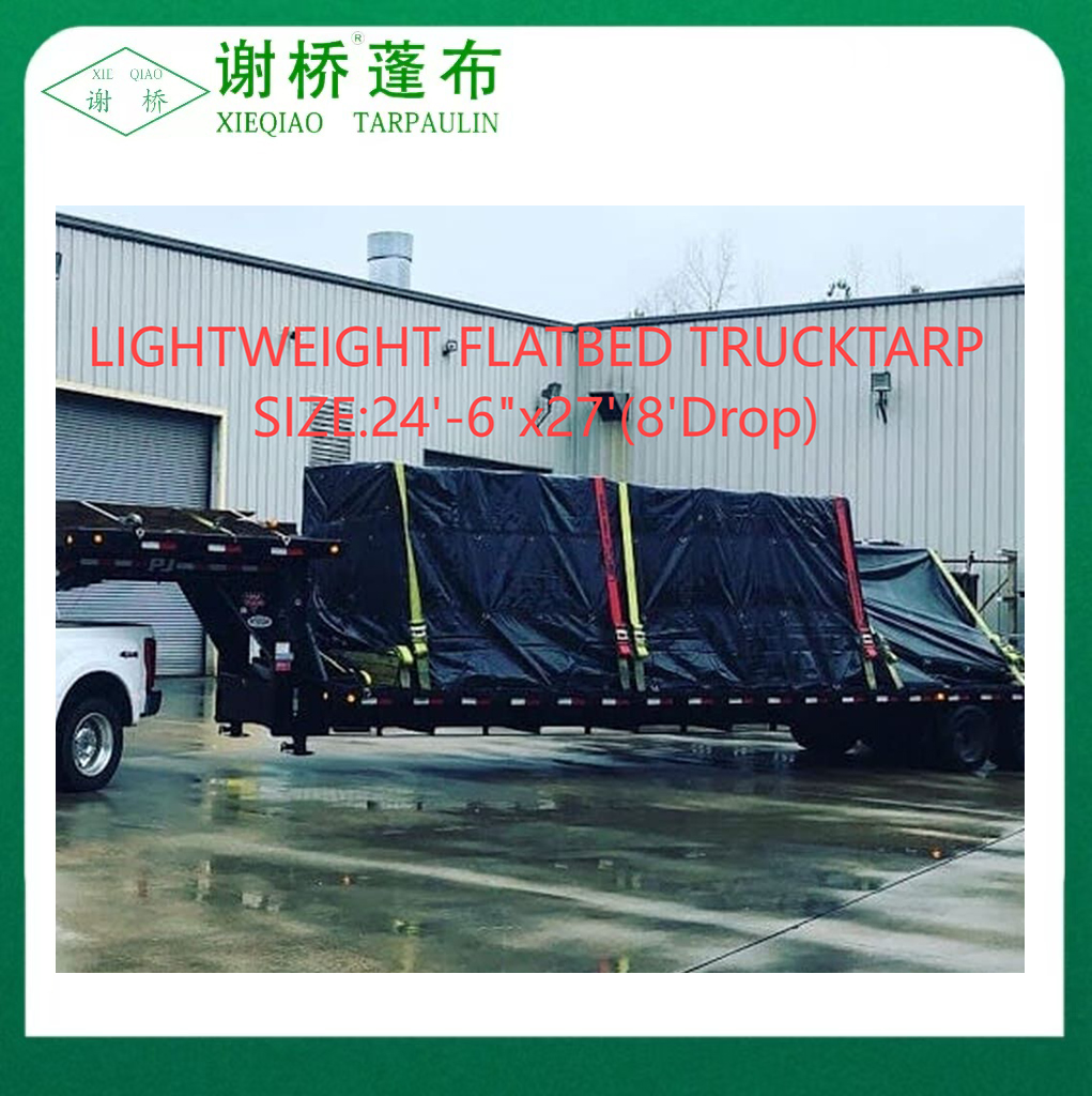 Tarp per camion nero piatto leggero da 18 e 14 once size24 "-6" × 27 "(8" DR0P)